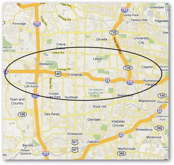 Service area map — central St. Louis County